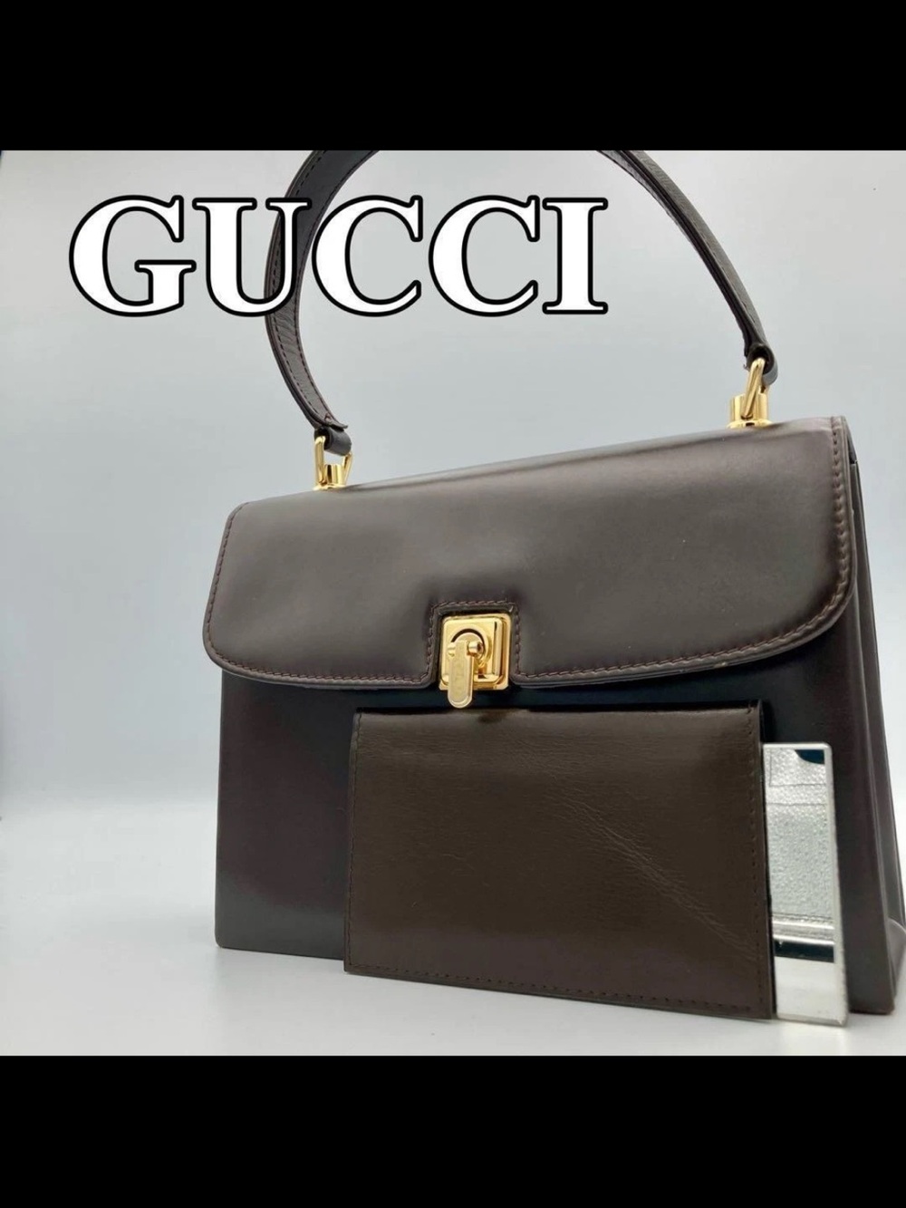 Gucci Brown Leather Top-Handle Bag with Gold Hardware